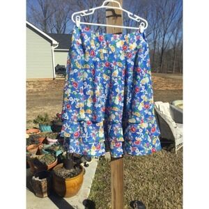 Ralph Lauren womens ruffle skirt sz 14 blue yellow floral flower summer cottage